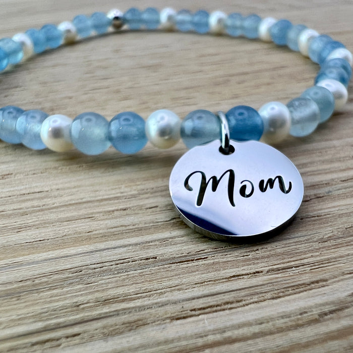 Steinarmband  - mit Mom Anhänger aus Edelstahl