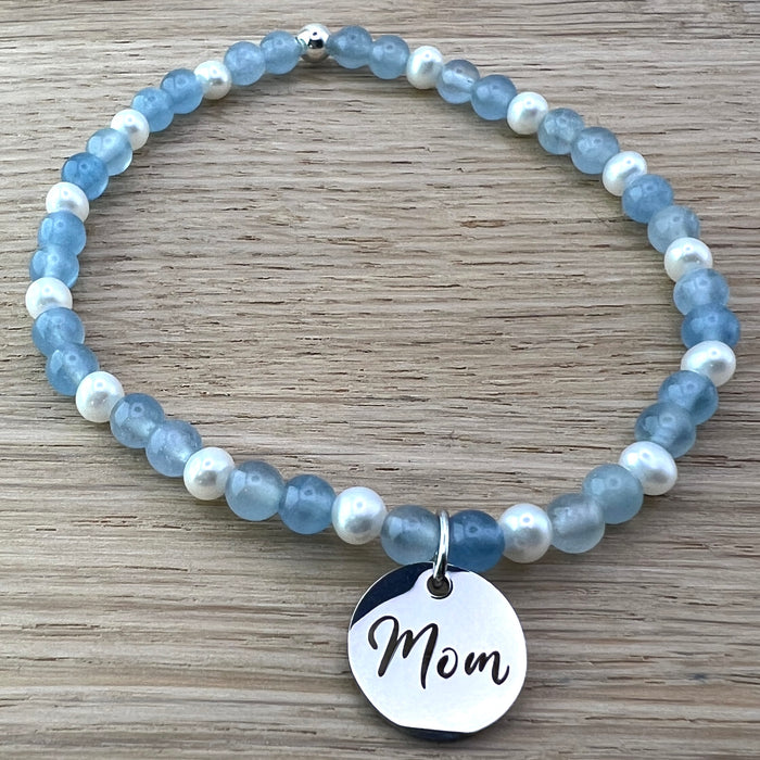 Steinarmband  - mit Mom Anhänger aus Edelstahl