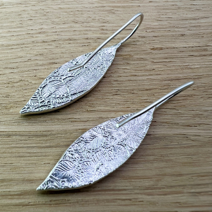 Silberohrhänger - Blatt gross - handgemacht aus Silber