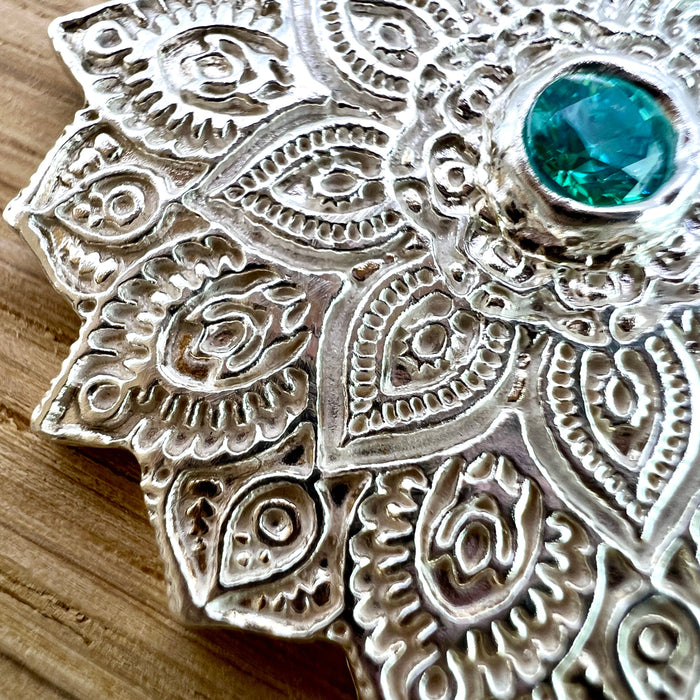 Silberanhänger - Mandala mit Zirkonia türkis