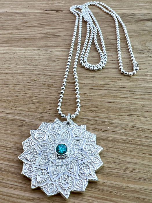 Silberanhänger - Mandala mit Zirkonia türkis