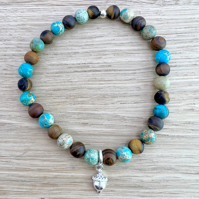 Edelsteinarmband mit Eichel  - mit handgemachtem Silberanhänger