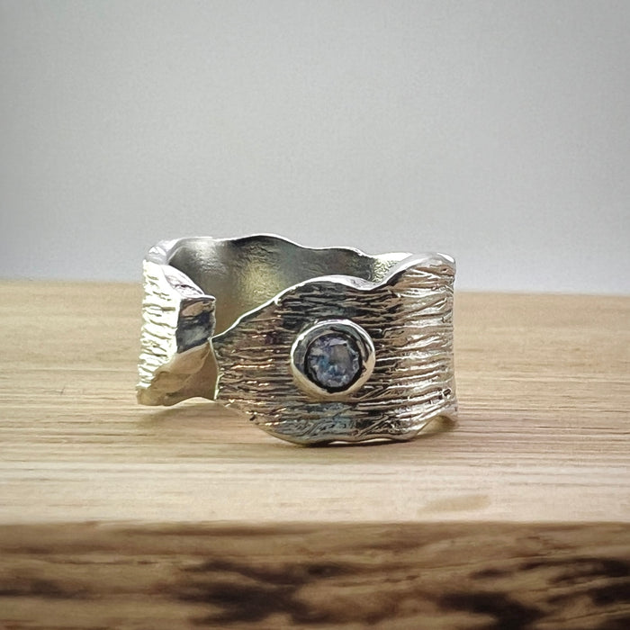 Silberring - offner Silberring mit Zirkonia violett - Grösse 52