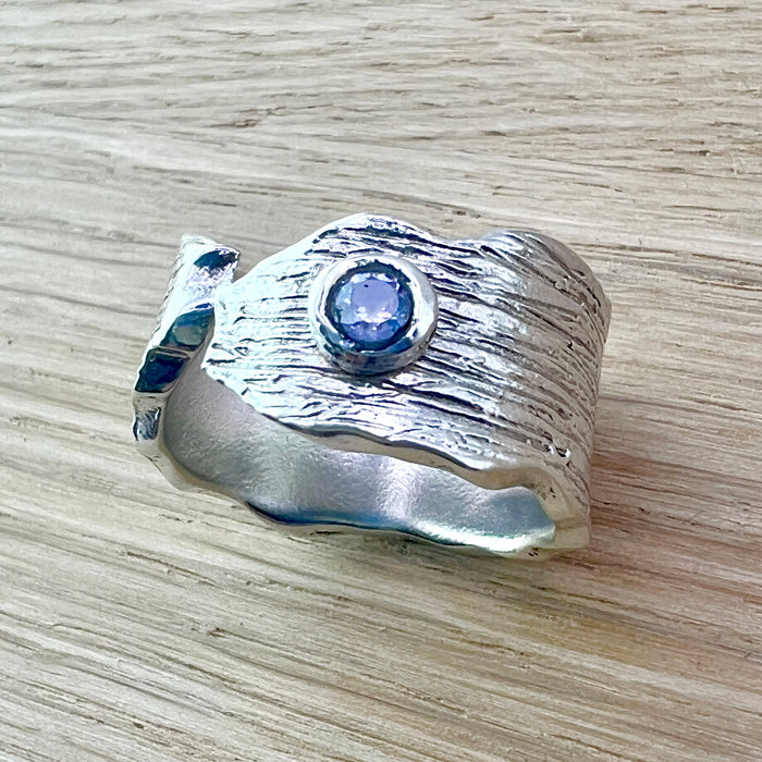 Silberring - offner Silberring mit Zirkonia violett - Grösse 52