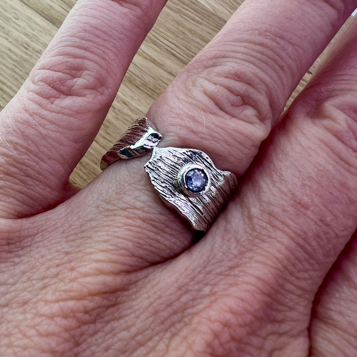 Silberring - offner Silberring mit Zirkonia violett - Grösse 52